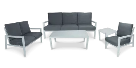 San Sebastian 5pc Outdoor Lounge Suite in Arctic White Aluminium with Platinum Olefin Cushions