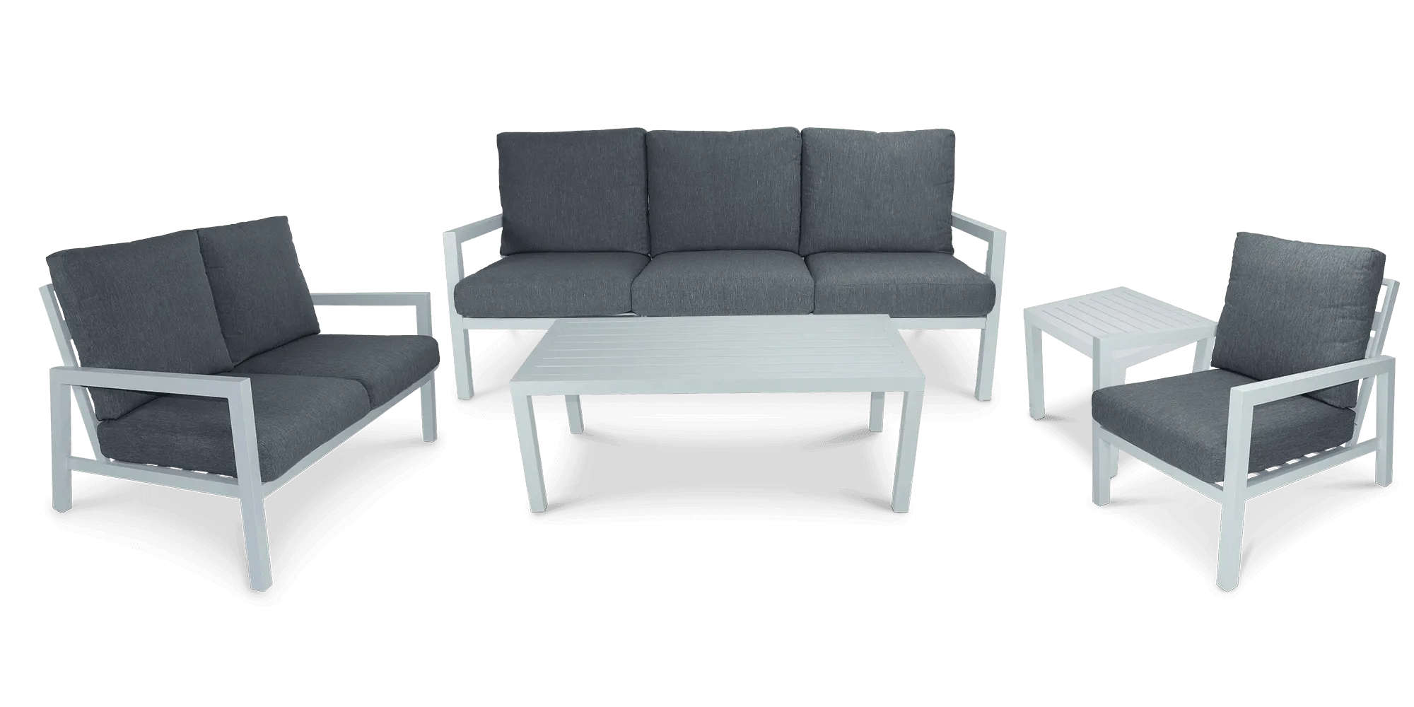 San Sebastian 5pc Outdoor Lounge Suite in Arctic White Aluminium with Platinum Olefin Cushions