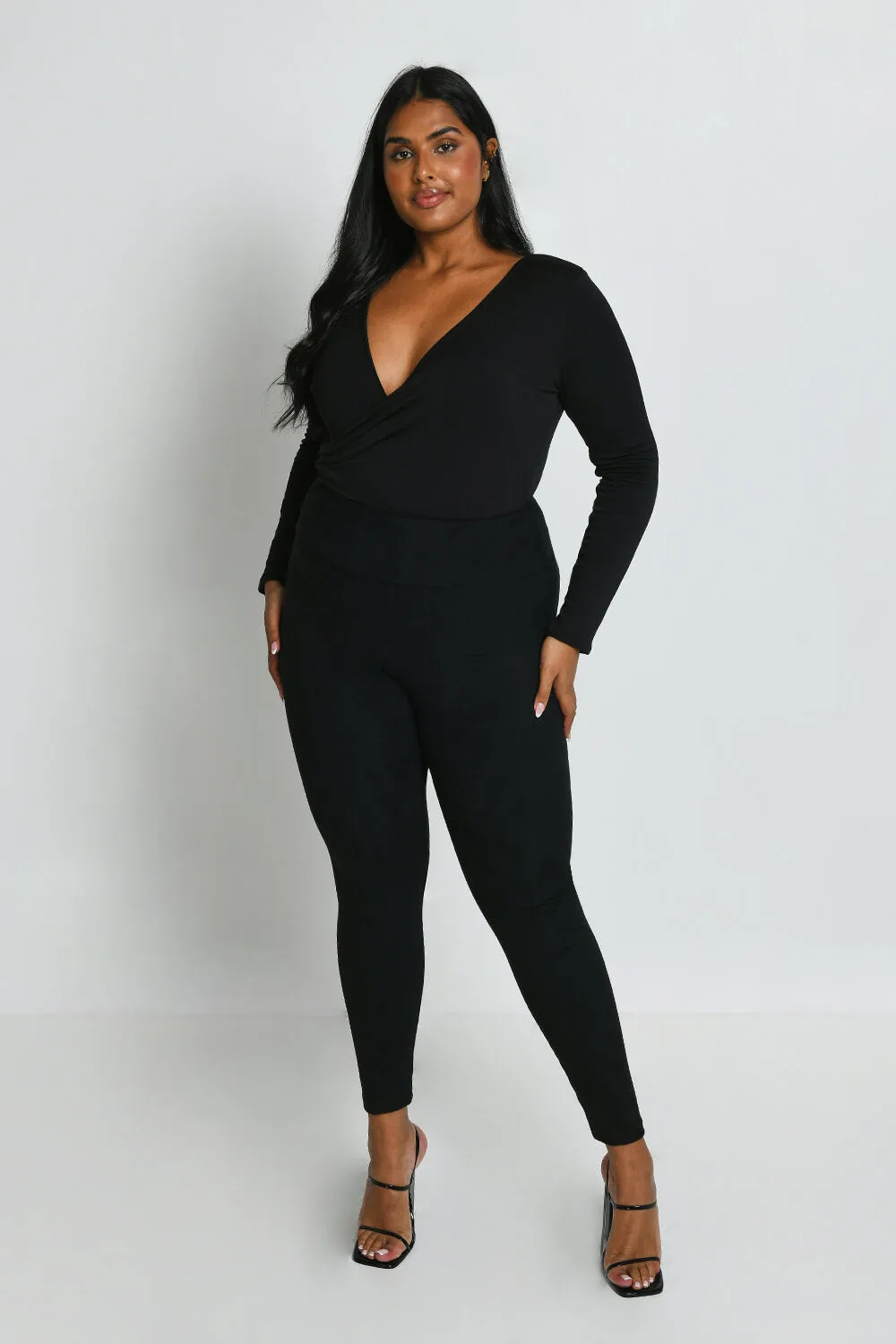 Suede Look Leggings - Black