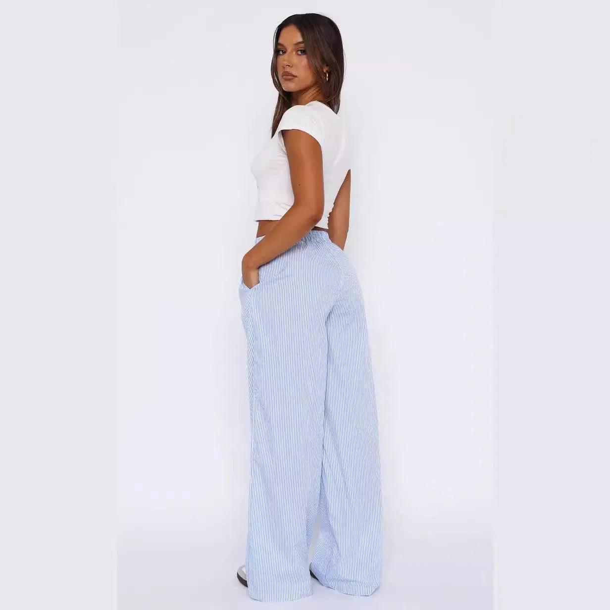 Summer Elastic High Waist Wide Leg Pants For Women