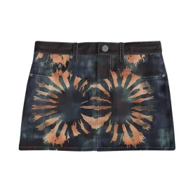 Vampire Art Boho Festival Tie-Dye Mini Denim Skirt -  Orange Stripes