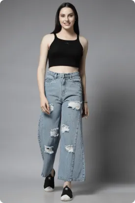 Women’s Distressed Denim Wide Leg Jeans